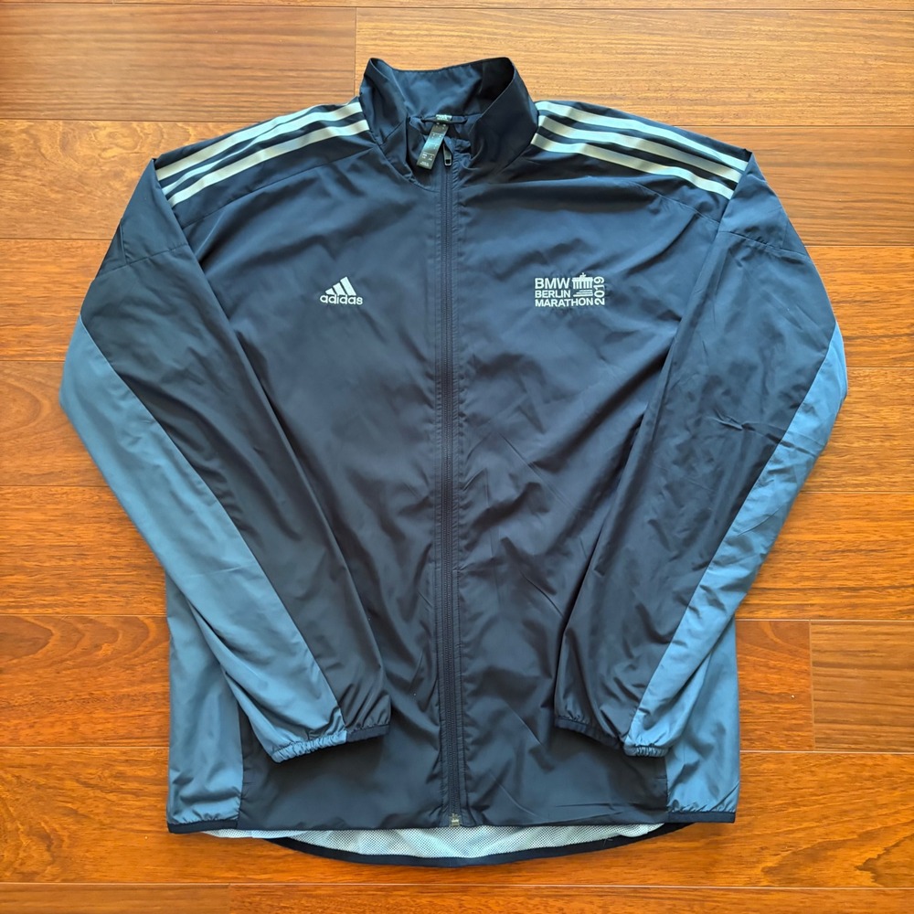 Adidas Mens BMW Berlin Marathon 2019 Jacket Large Navy Blue Full Zip Windbreaker